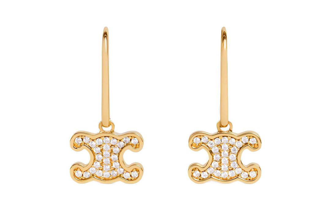 Celine Celine Triomphe Rhinestone Earrings In Brass With Gold Finish And Crystals