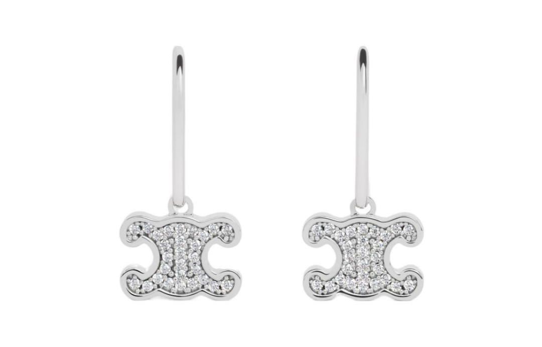 Celine Celine Triomphe Rhinestone Earrings In Brass With Rhodium Finish And Crystals