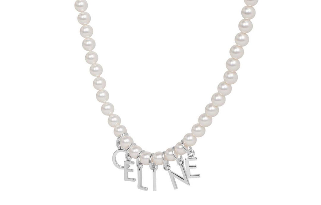 Celine Celine Monochroms Necklace In Glass Pearls And Brass With Rhodium Finish
