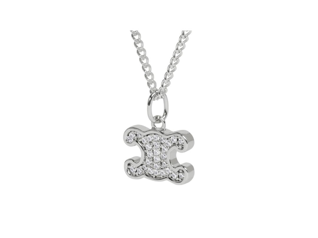 Celine Celine Triomphe Rhinestone Necklace In Brass With Rhodium Finish And Crystals Silver