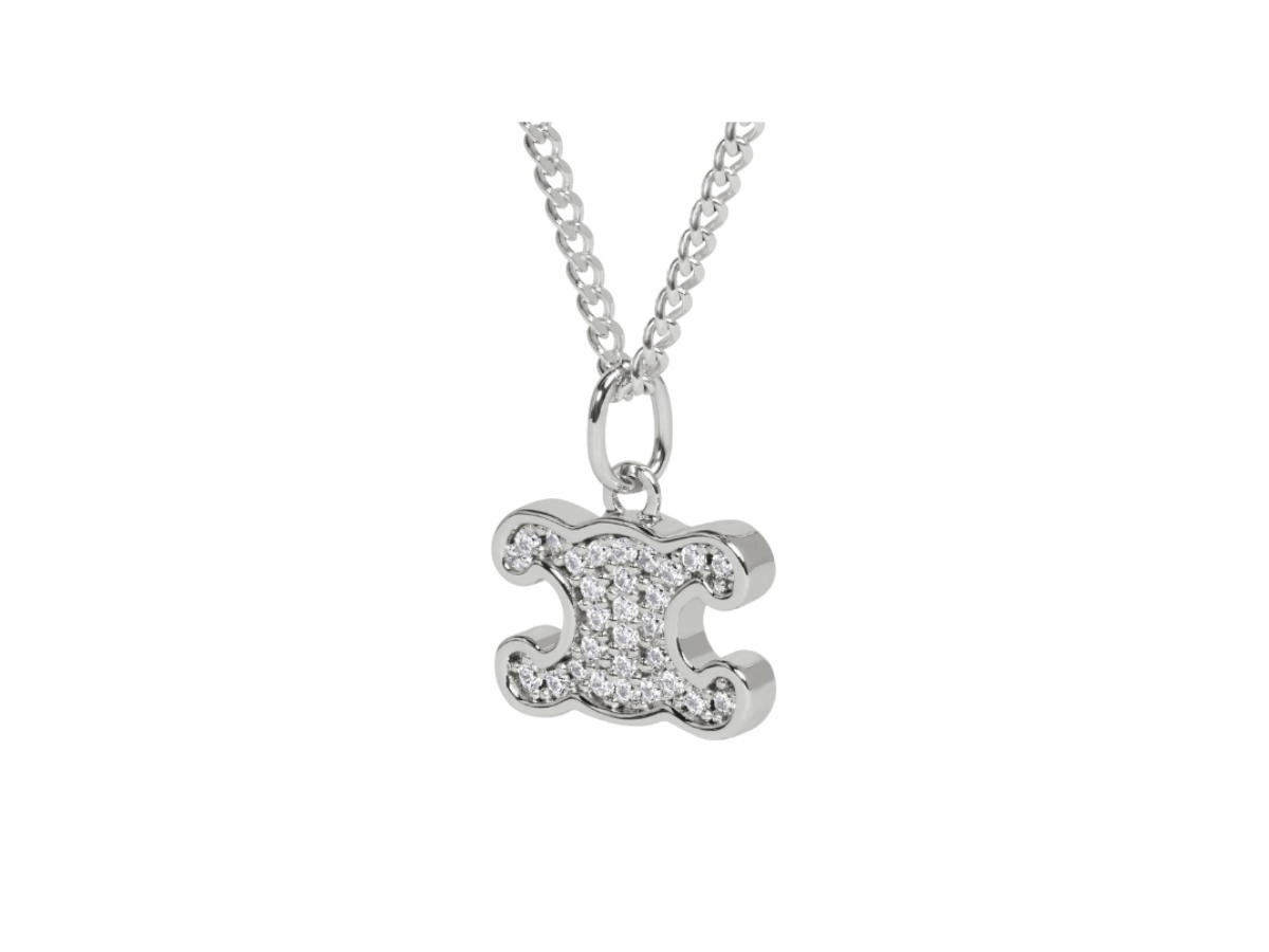 Celine Celine Triomphe Rhinestone Necklace In Brass With Rhodium Finish And Crystals Silver