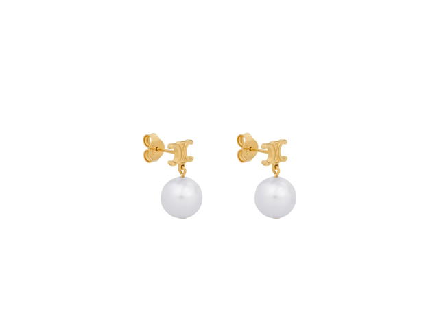 Celine Celine Les Perles Celine Earrings In Brass With Gold Finish And Resin Pearls - view 2