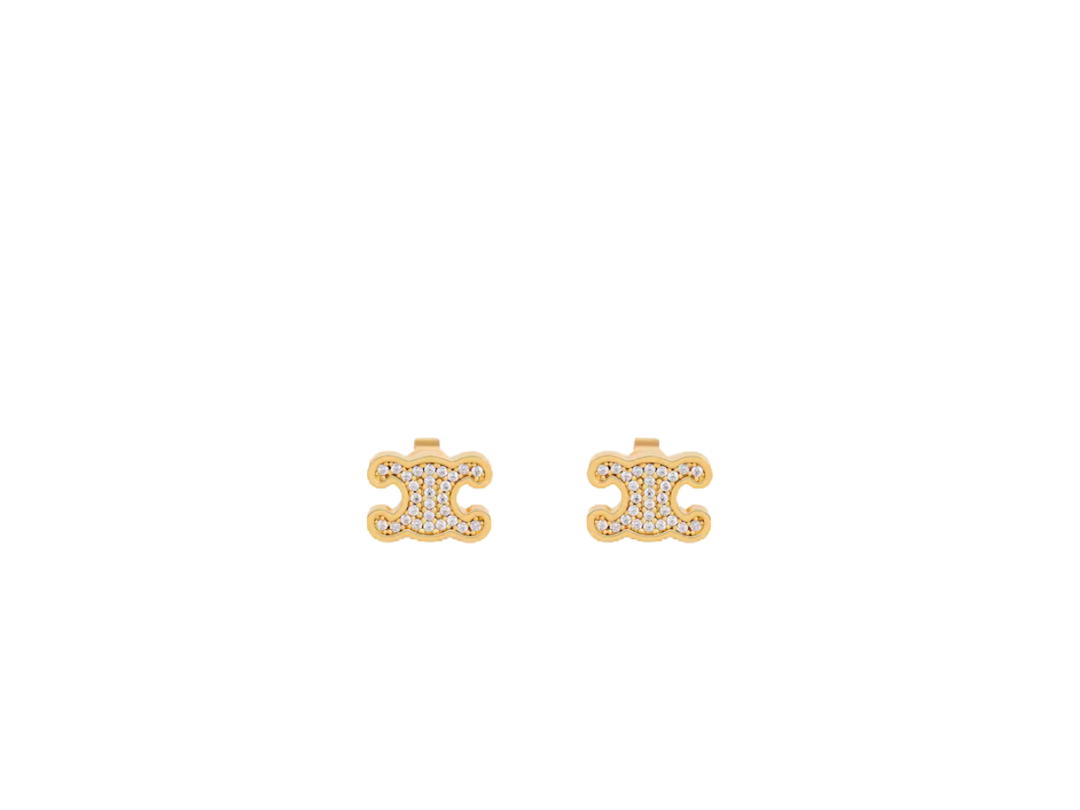 Celine Celine Triomphe Rhinestone Studs In Strass And Brass With Gold Finish