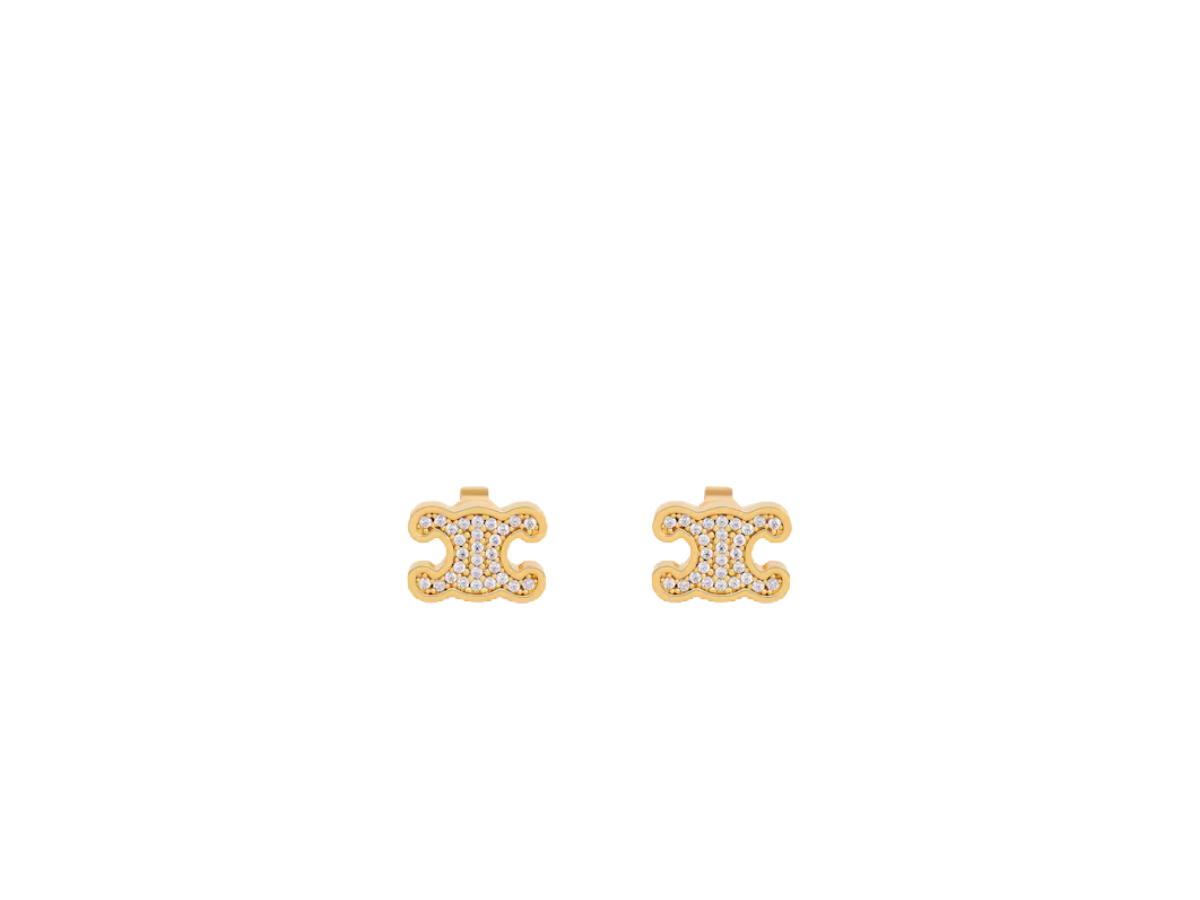 Celine Celine Triomphe Rhinestone Studs In Strass And Brass With Gold Finish