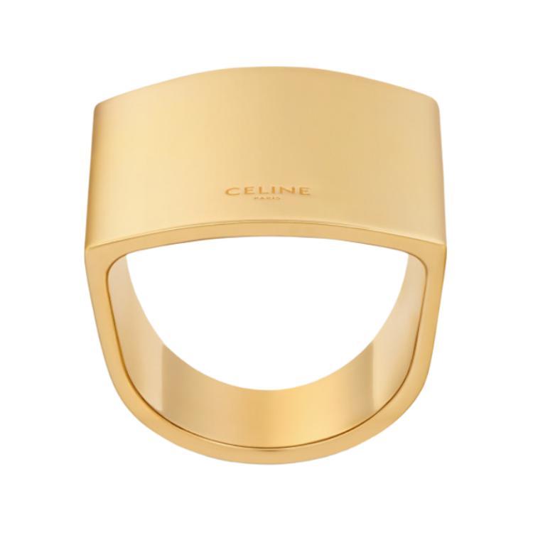 Celine Celine Formes Abstraites Pyramid Ring In Brass With Gold Finish
