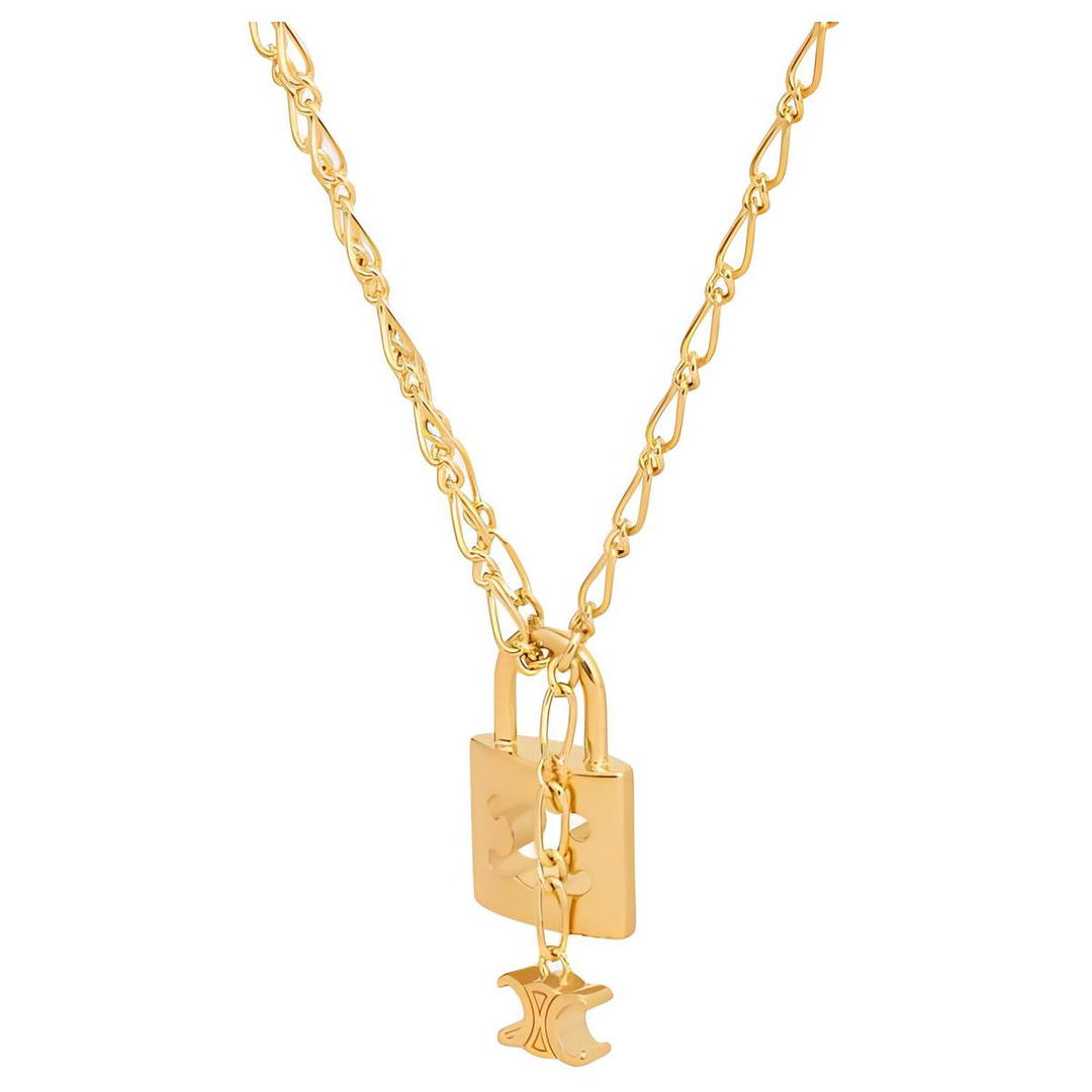Celine Celine Triomphe Lock Necklace In Brass With Gold Finish