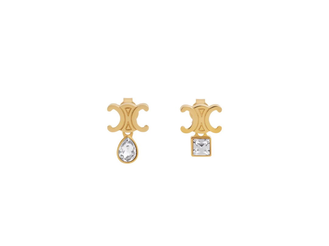 Celine Celine Triomphe Twinkle Earrings In Strass And Brass With Gold Finish Gold