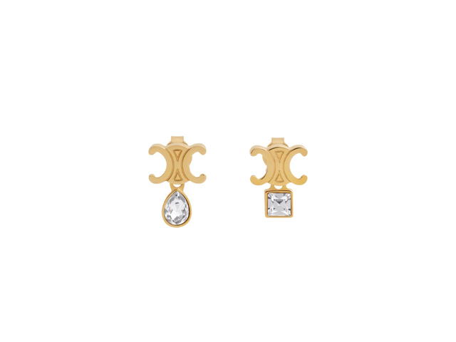 Celine Celine Triomphe Twinkle Earrings In Strass And Brass With Gold Finish Gold - view 1