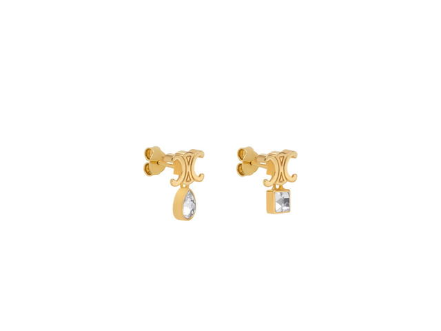 Celine Celine Triomphe Twinkle Earrings In Strass And Brass With Gold Finish Gold - view 2
