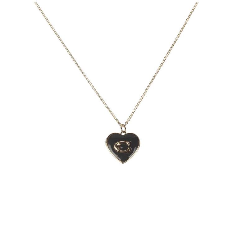 Coach Coach Pave Heart Pendant Necklaces Gold Black