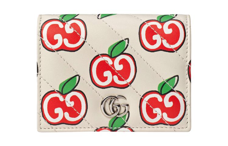 Gucci Gucci Leather Card Holder Wallet Women's White/Red