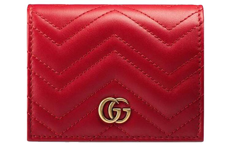 Gucci Gucci GG Marmont Quilted Leather Card Holder, Wallet Women's Red