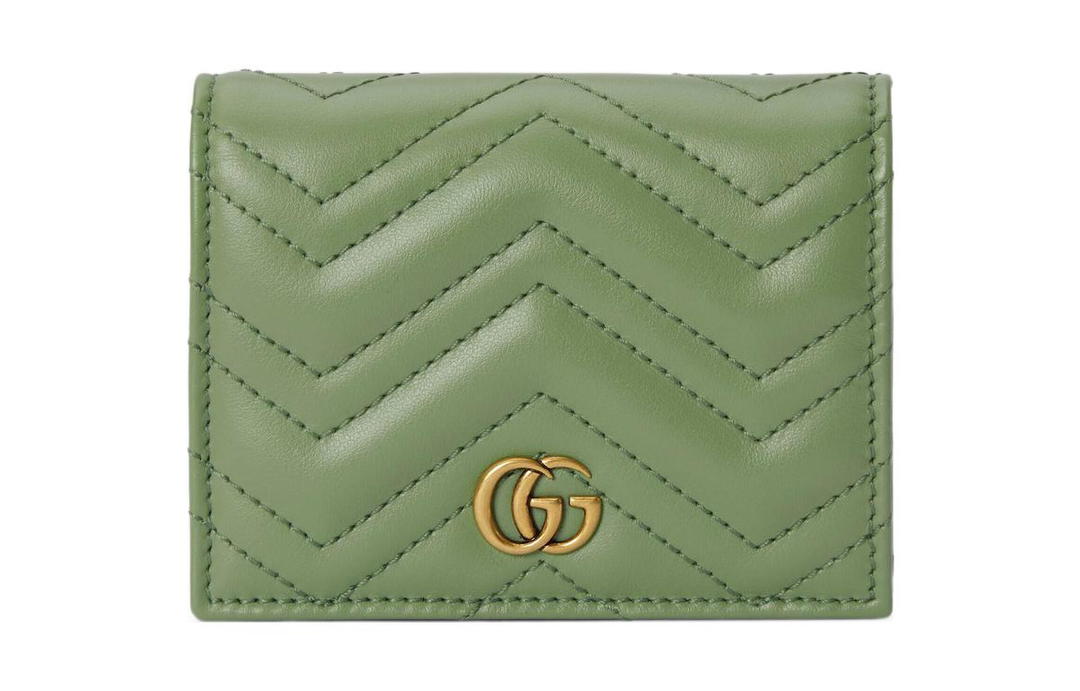 Gucci Gucci Marmont Leather Card Holder Women's Gray Green