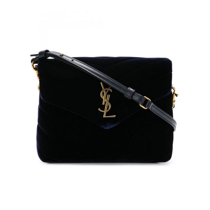 Saint Laurent Saint Laurent Velvet Shoulder Bag Small Size Women's Dark Blue