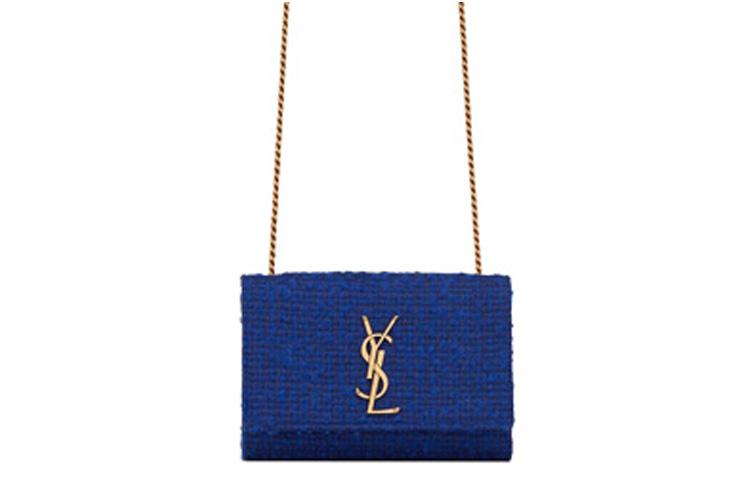 Saint Laurent Saint Laurent Blend Tweed Mixed Fabric Crossbody Bags Shoulder Bags Women's Indigo