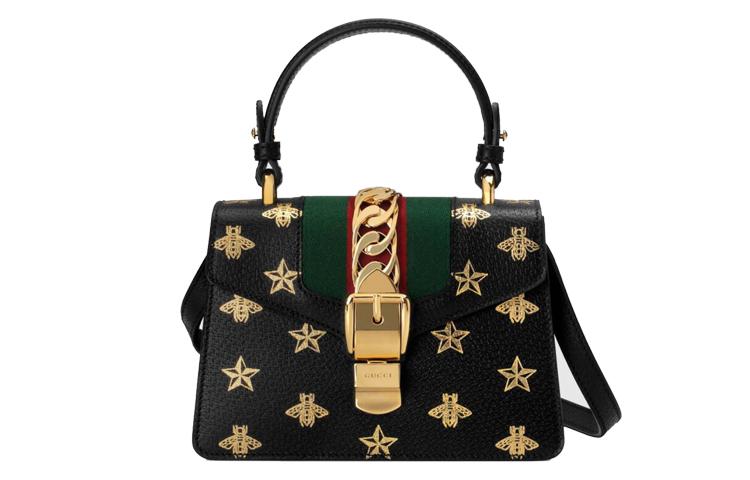 Gucci Gucci Sylvie Leather Portable Crossbody Bag Shoulder Bag Mini Women's Black