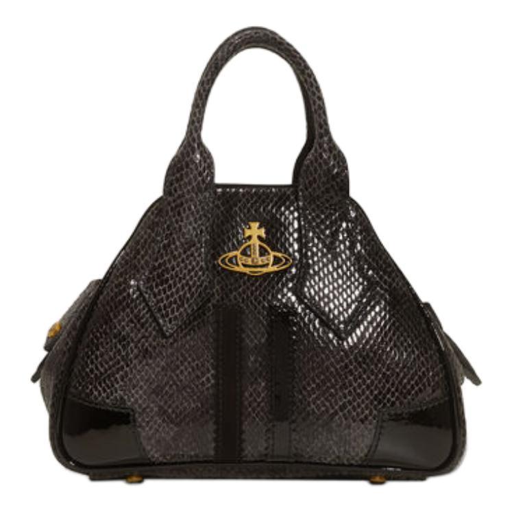 Vivienne Westwood Vivienne Westwood Snake Skin Pattern Leather Shoulder Bag, Crossbody Bag, Handbag Small Size Women's Black