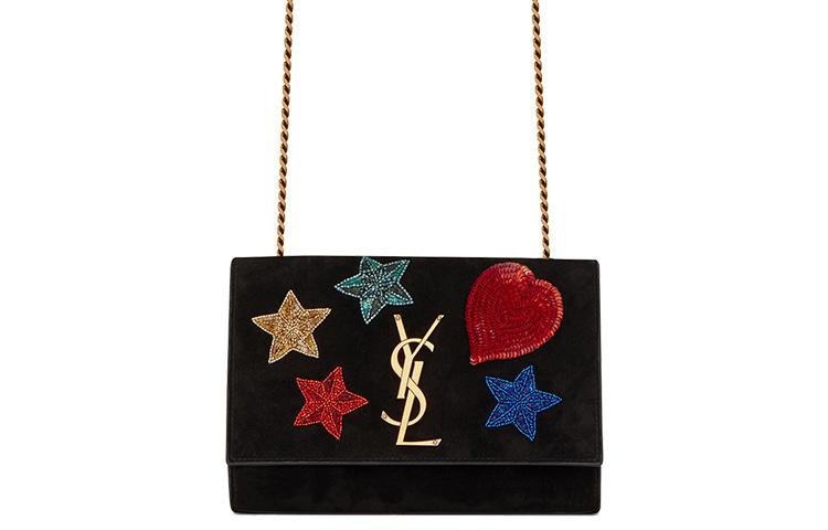 Saint Laurent Saint Laurent YSL Suede Sheepskin With Leather Shoulder Bag Crossbody Bag Small Size Women's Black