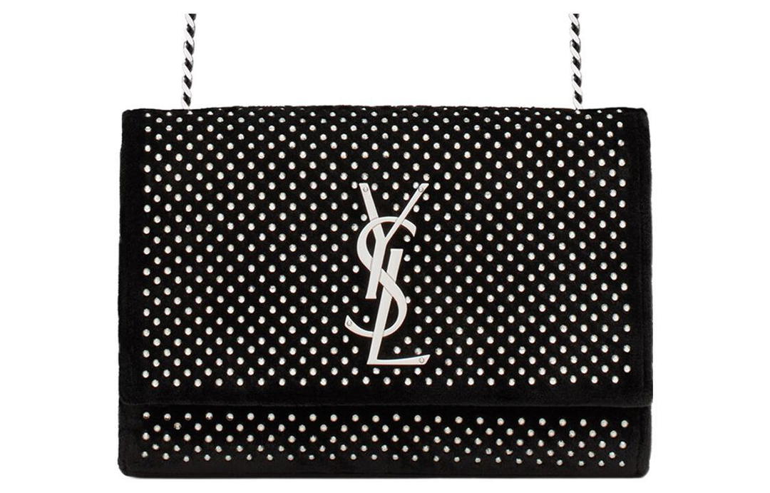 Saint Laurent Saint Laurent KATE Faux Crystal Fabric Chain Bag, Shoulder Bag, Crossbody Bag Small Size Women's Black