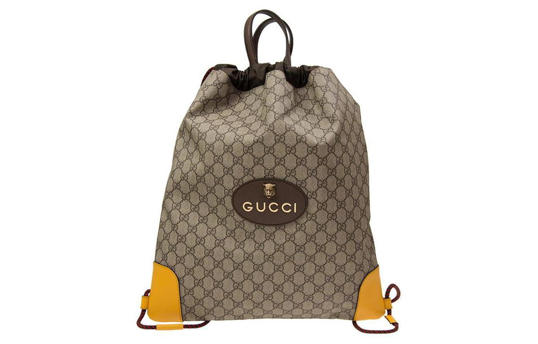 Gucci Gucci Canvas With Leather Backpack Unisex Ebony/Brown/Yellow