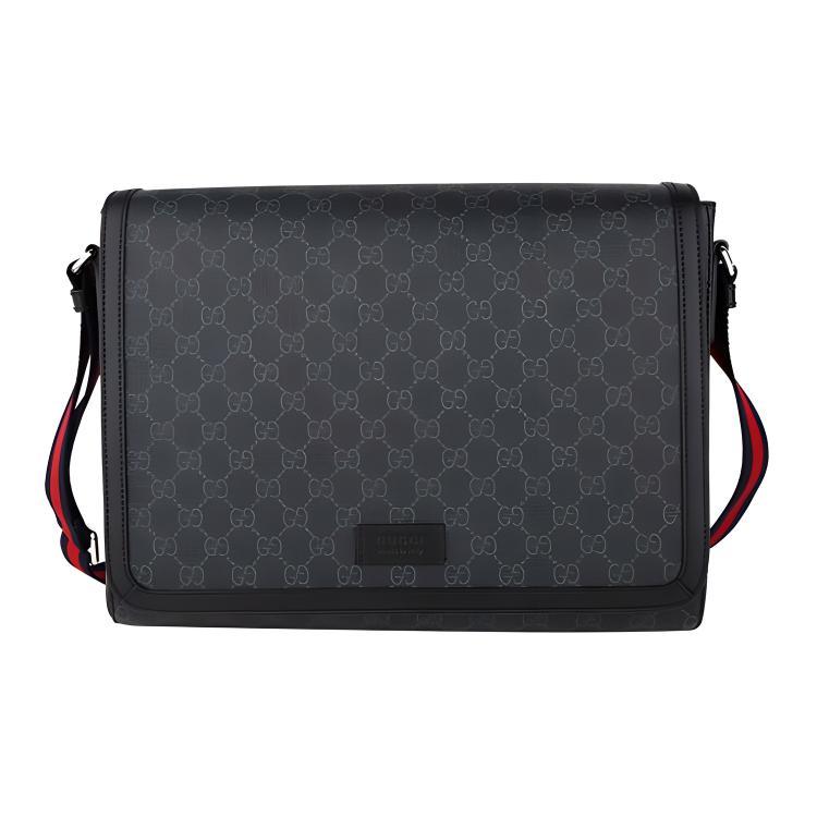 Gucci Gucci GG Canvas With Leather Flap Messenger Bag Shoulder Bag Crossbody Bag Men's Black Gray Color