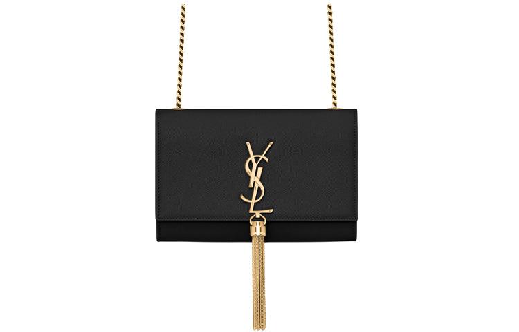Saint Laurent Saint Laurent KATE Grained Embossed Leather Tassel Bag Chain Shoulder Bag Crossbody Bag Small Size Women's Black