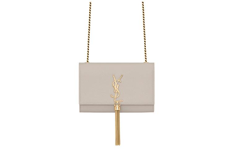 Saint Laurent Saint Laurent KATE Grained Calfskin Fringe Shoulder Bag Crossbody Bag Small Size Women's White