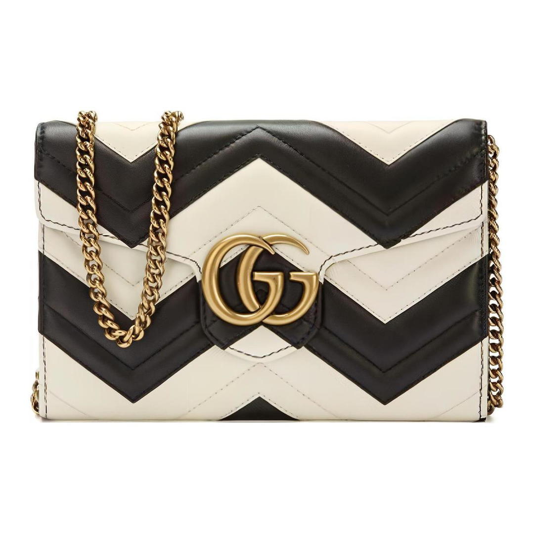 Gucci Gucci GG Marmont Leather Shoulder Bag Crossbody Bag Small Size Women's Black White