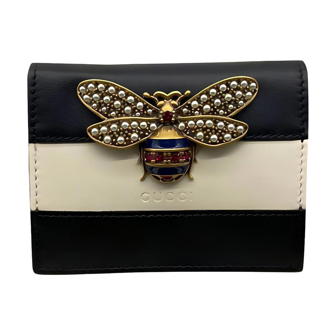 Gucci Gucci Queen Margaret Leather Wallets Card Holders Women's Black & White