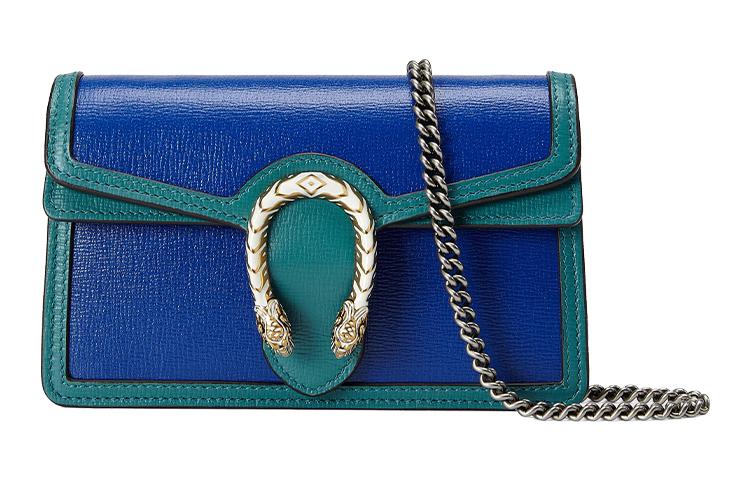 Gucci Gucci Dionysus Leather Crossbody Bag Handbag Shoulder Bag Women's Blue & Gemstone Green