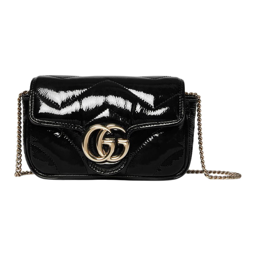 Gucci Gucci GG Marmont Patent Leather Shoulder Bag Crossbody Bag Extra Mini Women's Black