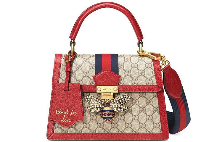 Gucci Gucci Queen Margaret Canvas With Leather Canvas Bag Shoulder Bag Crossbody Bag Handbag Women's Ebony/Red