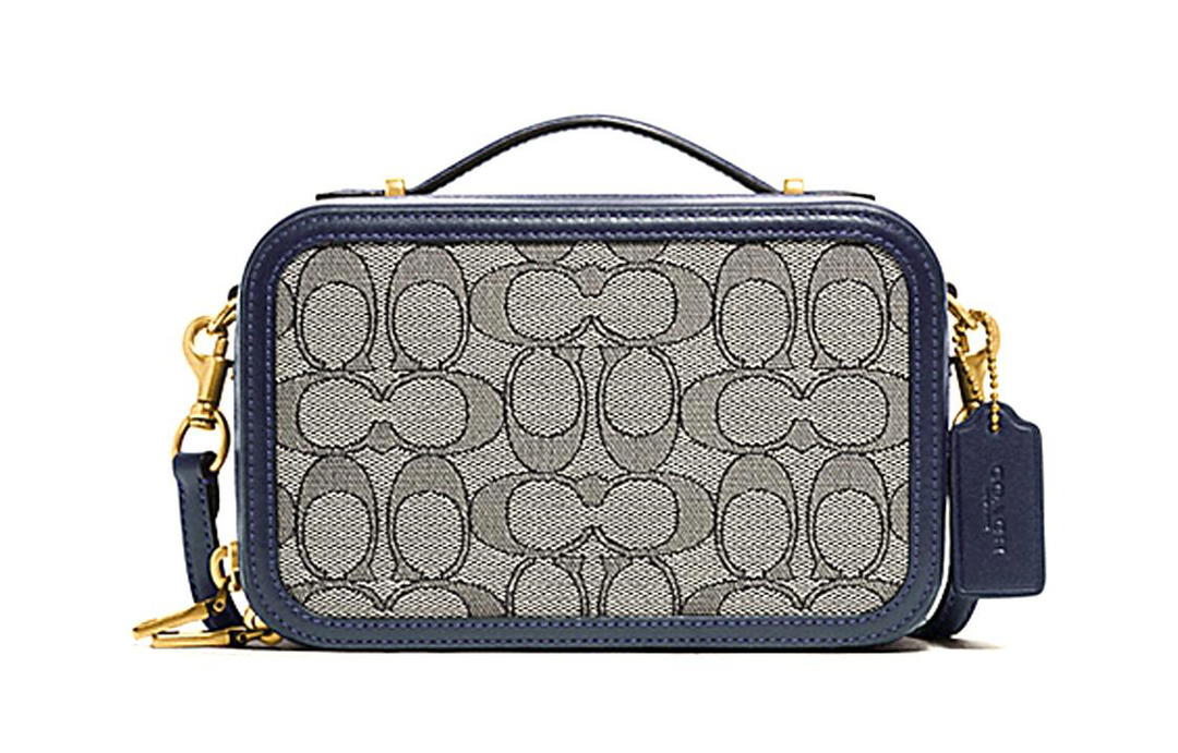 Coach Coach Alie Canvas With Leather Box Bag Camera Bag Portable One Shoulder Crossbody Fanny Pack Mini Women's Blue Monogram
