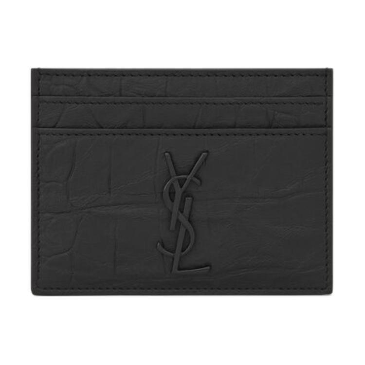 Saint Laurent SAINT LAURENT Monogram Leather Sheepskin Card Holder Coin Purse Men's Black