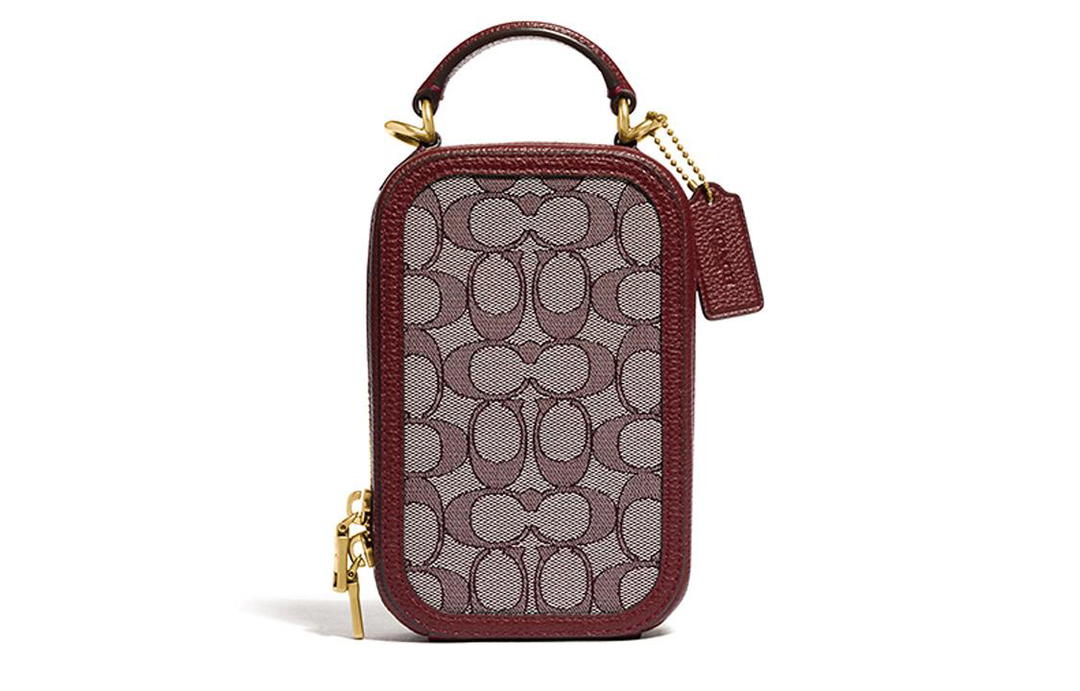 Coach Coach Alie Cow Leather With Fabric Cell Phone Pouch Camera Bag Portable Crossbody Bag Shoulder Bag Mini Women's Red