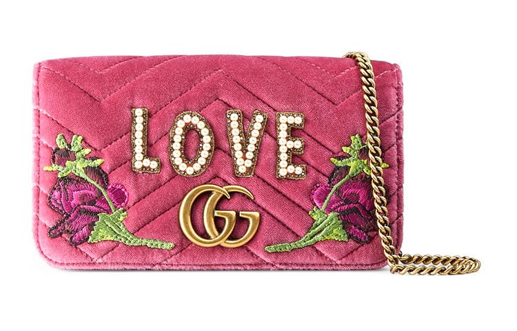 Gucci Gucci Quilted Velvet Crossbody Bag Shoulder Bag Mini Women's Pink