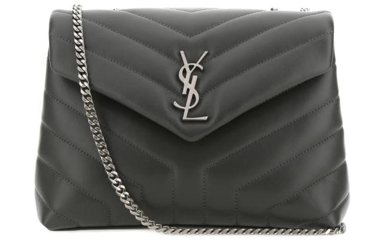 Saint Laurent Saint Laurent LOULOU Cow Leather Chain Shoulder Bag Crossbody Bag Handbag Women's Gray White