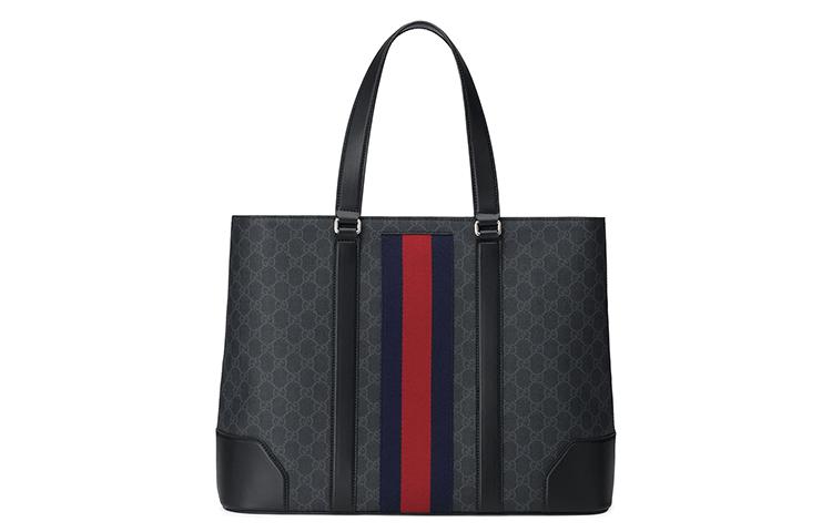 Gucci Gucci Canvas With Leather Tote Bag Shopping Bag Shoulder Bag Handbag Men's Black Gray Color