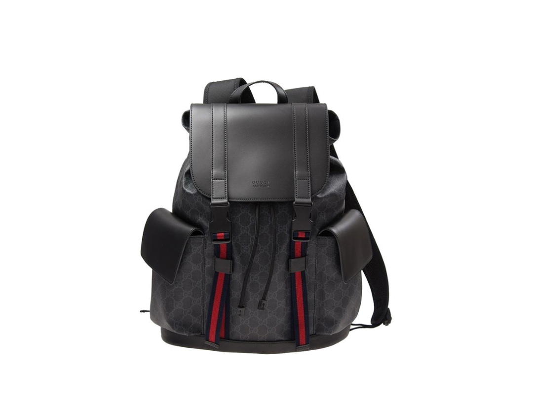 Gucci Gucci Canvas With Leather Backpack Regular Men's Black Gray Color