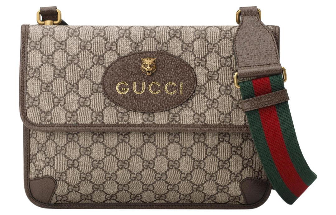 Gucci Gucci Neo Vintage Series Canvas With Leather Messenger Bag Shoulder Bag Crossbody Bag Medium Size Unisex Ebony/Brown