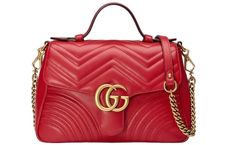 Gucci Gucci GG Marmont Leather Messenger Bag, Shoulder Bag, Crossbody Bag, Handbag Small Size Women's Red