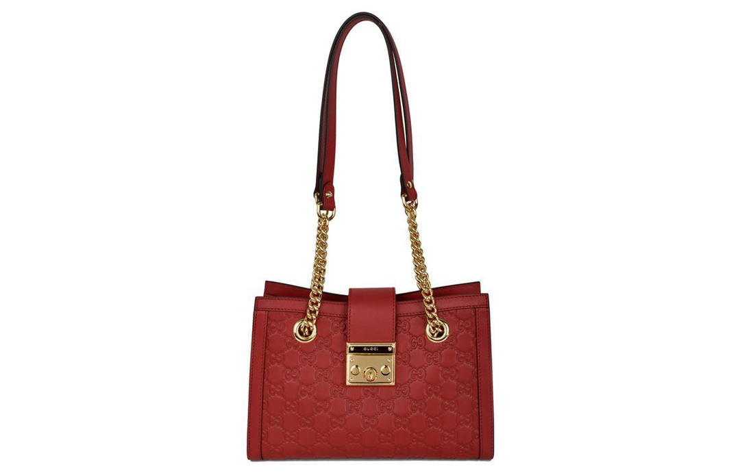 Gucci Gucci Padlock Calfskin Tote Bag Shopping Bag Portable Crossbody Bag Shoulder Bag Women's Red