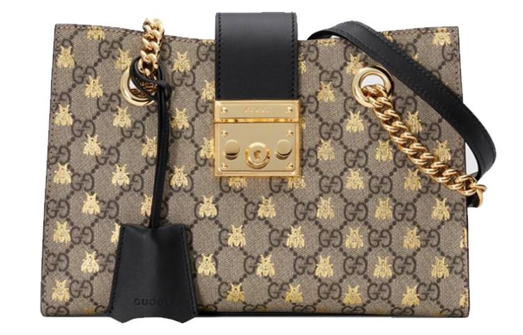 Gucci Gucci Padlock Canvas With Leather Lock Bag Shoulder Bag Crossbody Bag Handbag Small Size Women's Ebony/Black