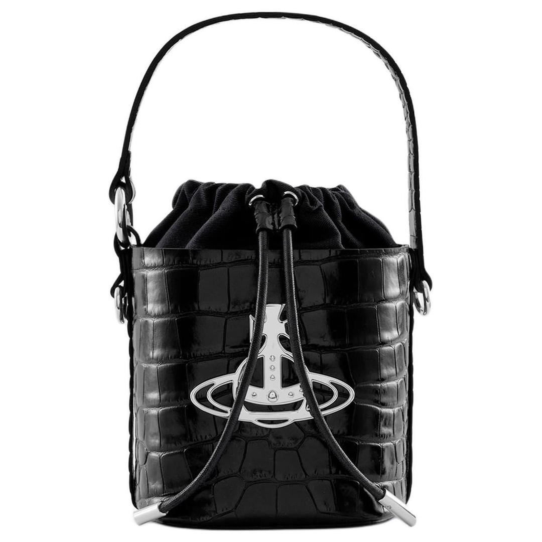 Vivienne Westwood Vivienne Westwood Cow Leather Bucket Bag Handbag Shoulder Bag Crossbody Bag Women's Black