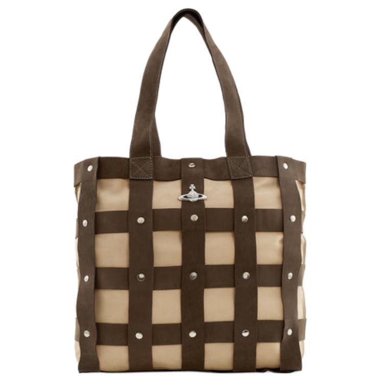 Vivienne Westwood Vivienne Westwood Matte Leather Tote Shopping Bag One Shoulder Handbag Women's Brown & Beige