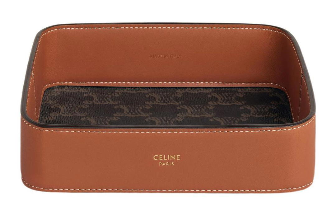 Celine Celine Triomphe Canvas With Calfskin Makeup Bag Women's Brown