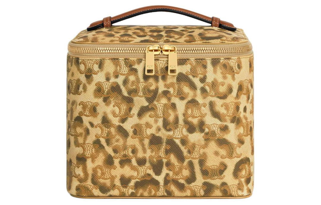 Celine Celine Cow Leather Binding Storage Bag Makeup Bag Men's Leopard Print