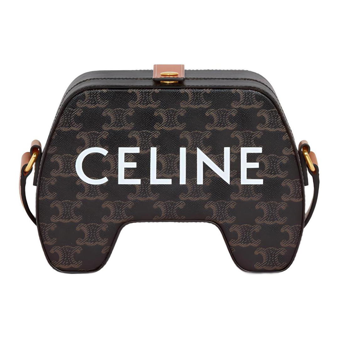 Celine Celine TriompheCANVAS Sheepskin Cow Leather Patchwork Gamepad Bag Crossbody Bag Shoulder Bag Women's Tawny