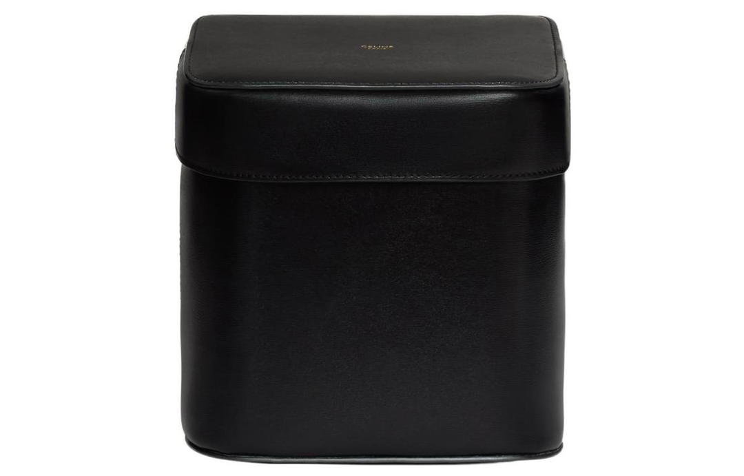 Celine Celine Shiny Calfskin Storage Box And Storage Bag Large Size Women's Black