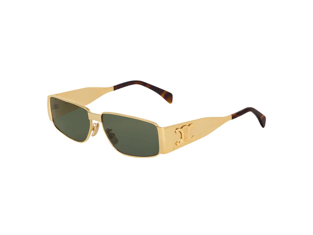 Celine Celine Triomphe Metal 06 Sunglasses In Gold Frame With Green Lenses